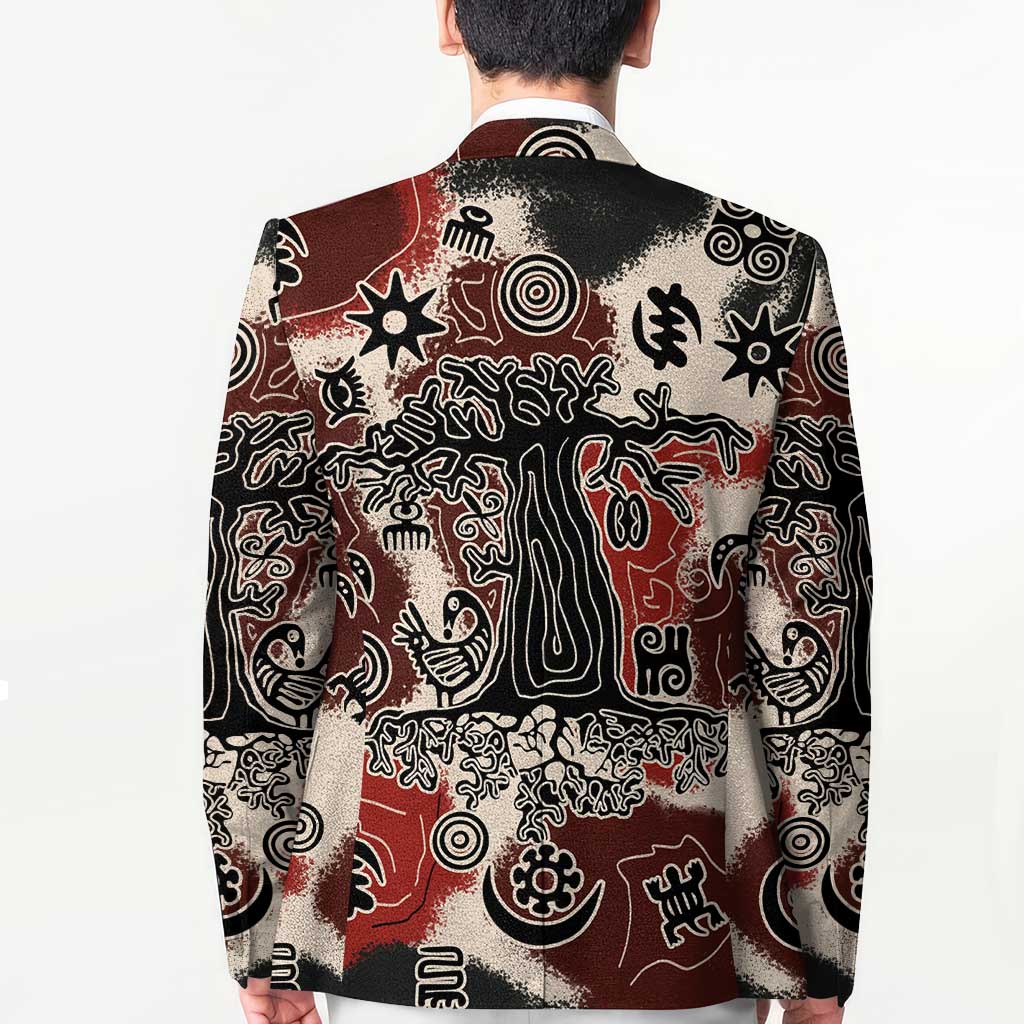 Sacred Heritage Blazer African Abstract Baobab Tree, Ethnic Symbols, and Red-Black Pattern - Wonder Print Shop