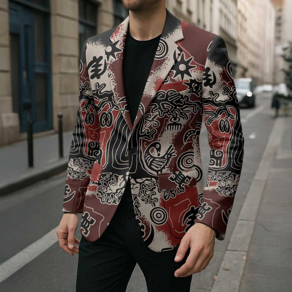 Sacred Heritage Blazer African Abstract Baobab Tree, Ethnic Symbols, and Red-Black Pattern - Wonder Print Shop