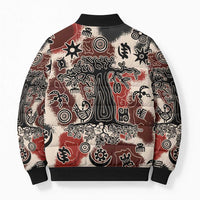 Sacred Heritage Bomber Puffer Jacket African Abstract Baobab Tree, Ethnic Symbols, and Red-Black Pattern - Wonder Print Shop