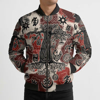 Sacred Heritage Bomber Puffer Jacket African Abstract Baobab Tree, Ethnic Symbols, and Red-Black Pattern - Wonder Print Shop