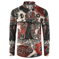 Sacred Heritage Button Sweatshirt African Abstract Baobab Tree, Ethnic Symbols, and Red-Black Pattern - Wonder Print Shop