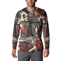 Sacred Heritage Button Sweatshirt African Abstract Baobab Tree, Ethnic Symbols, and Red-Black Pattern - Wonder Print Shop