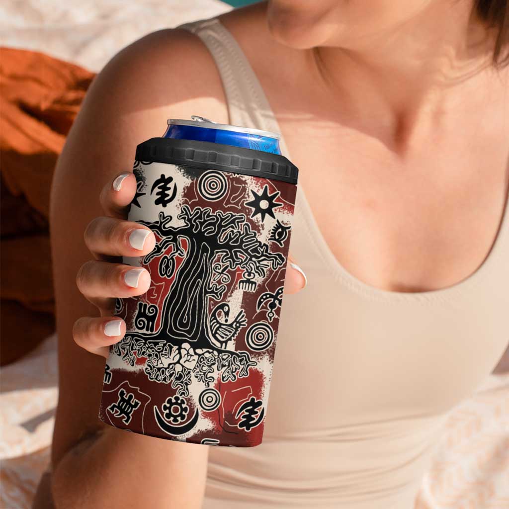 Sacred Heritage 4 in 1 Can Cooler Tumbler African Abstract Baobab Tree, Ethnic Symbols, and Red-Black Pattern - Wonder Print Shop