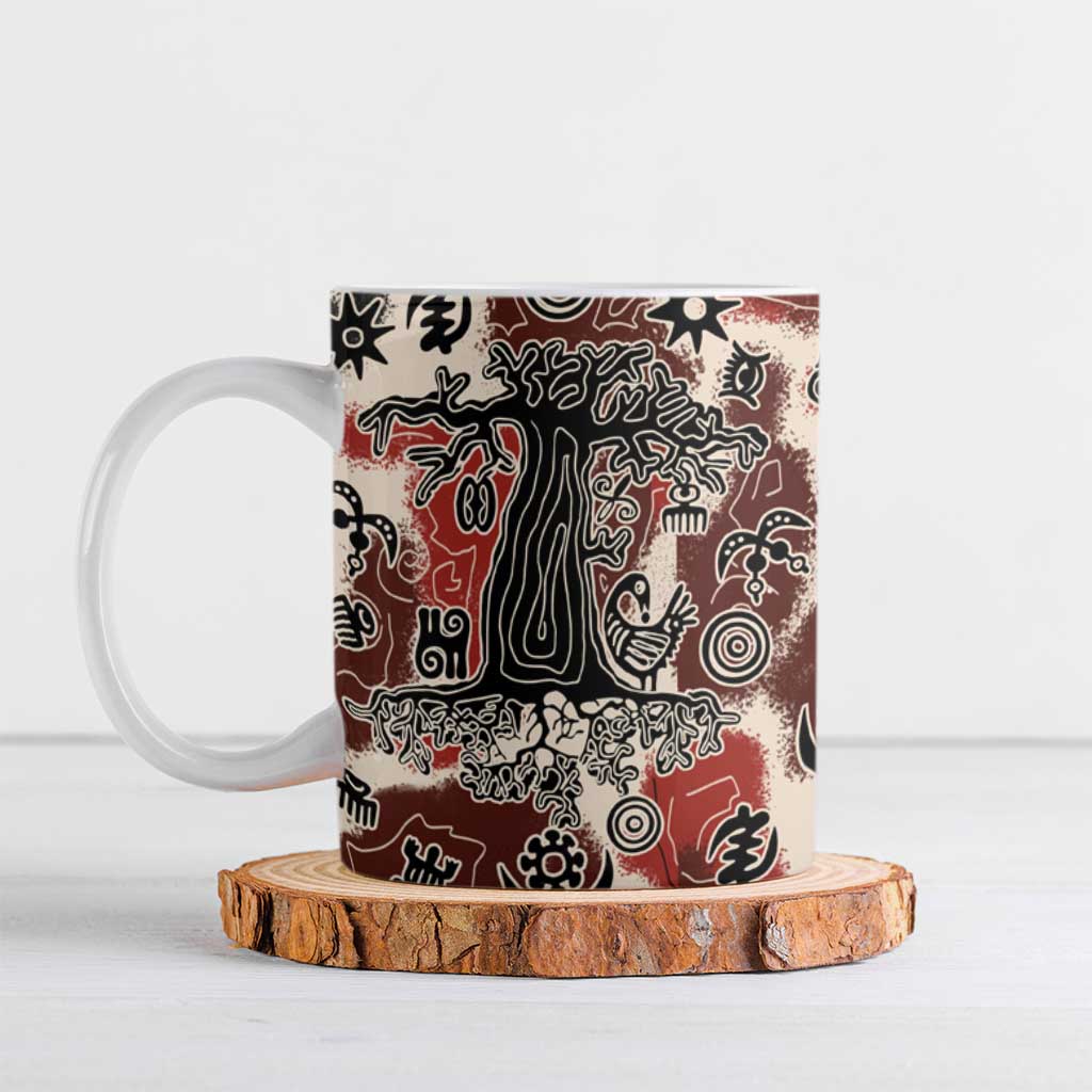 Sacred Heritage Ceramic Mug African Abstract Baobab Tree, Ethnic Symbols, and Red-Black Pattern - Wonder Print Shop