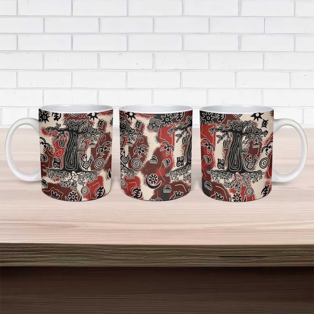 Sacred Heritage Ceramic Mug African Abstract Baobab Tree, Ethnic Symbols, and Red-Black Pattern - Wonder Print Shop