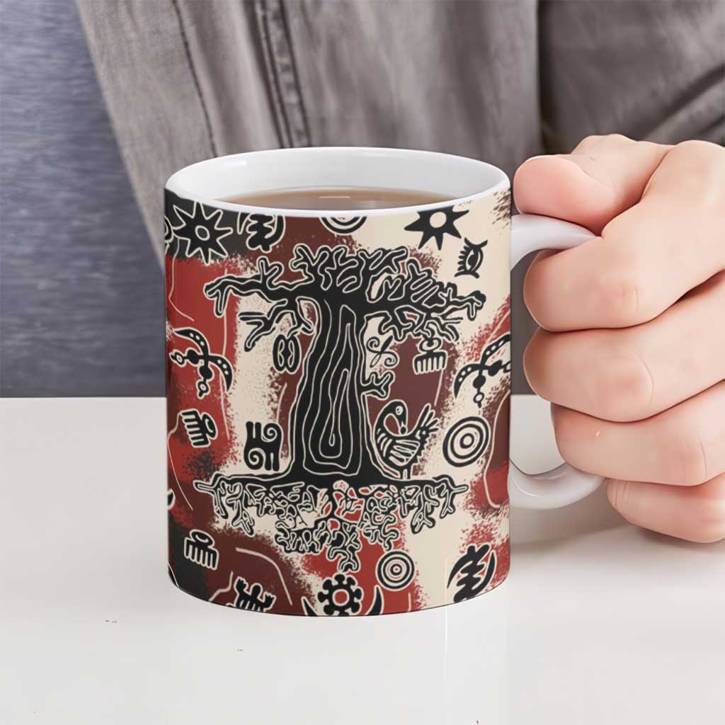 Sacred Heritage Ceramic Mug African Abstract Baobab Tree, Ethnic Symbols, and Red-Black Pattern - Wonder Print Shop