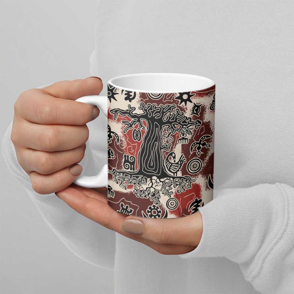 Sacred Heritage Ceramic Mug African Abstract Baobab Tree, Ethnic Symbols, and Red-Black Pattern - Wonder Print Shop