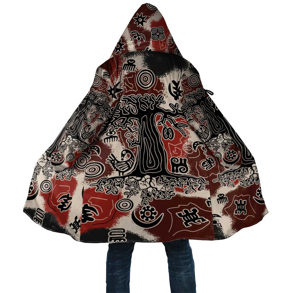 Sacred Heritage Cloak African Abstract Baobab Tree, Ethnic Symbols, and Red-Black Pattern - Wonder Print Shop