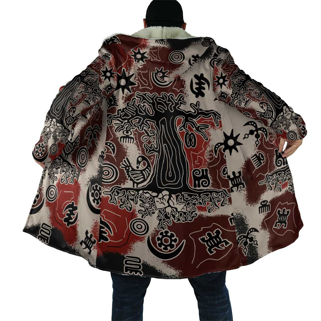 Sacred Heritage Cloak African Abstract Baobab Tree, Ethnic Symbols, and Red-Black Pattern - Wonder Print Shop
