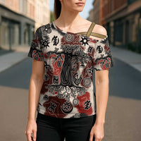 Sacred Heritage Cross Shoulder Shirt African Abstract Baobab Tree, Ethnic Symbols, and Red-Black Pattern - Wonder Print Shop