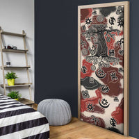 Sacred Heritage Door Cover African Abstract Baobab Tree, Ethnic Symbols, and Red-Black Pattern - Wonder Print Shop