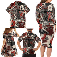 Sacred Heritage Family Matching Long Sleeve Bodycon Dress and Hawaiian Shirt African Abstract Baobab Tree, Ethnic Symbols, and Red-Black Pattern - Wonder Print Shop