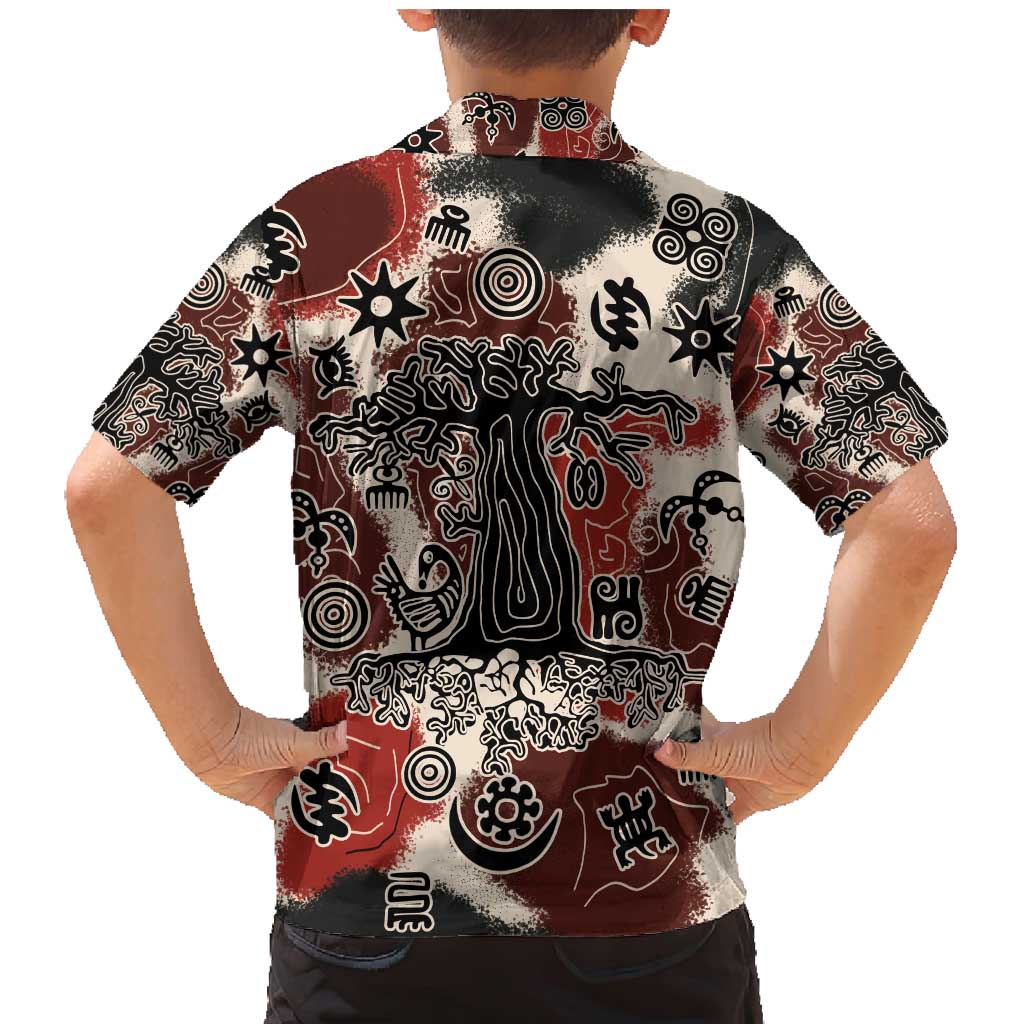 Sacred Heritage Family Matching Mermaid Dress and Hawaiian Shirt African Abstract Baobab Tree, Ethnic Symbols, and Red-Black Pattern - Wonder Print Shop