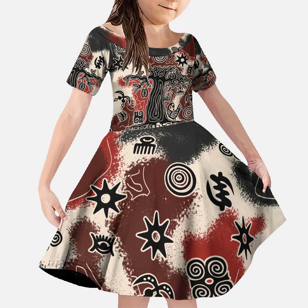 Sacred Heritage Family Matching Mermaid Dress and Hawaiian Shirt African Abstract Baobab Tree, Ethnic Symbols, and Red-Black Pattern - Wonder Print Shop