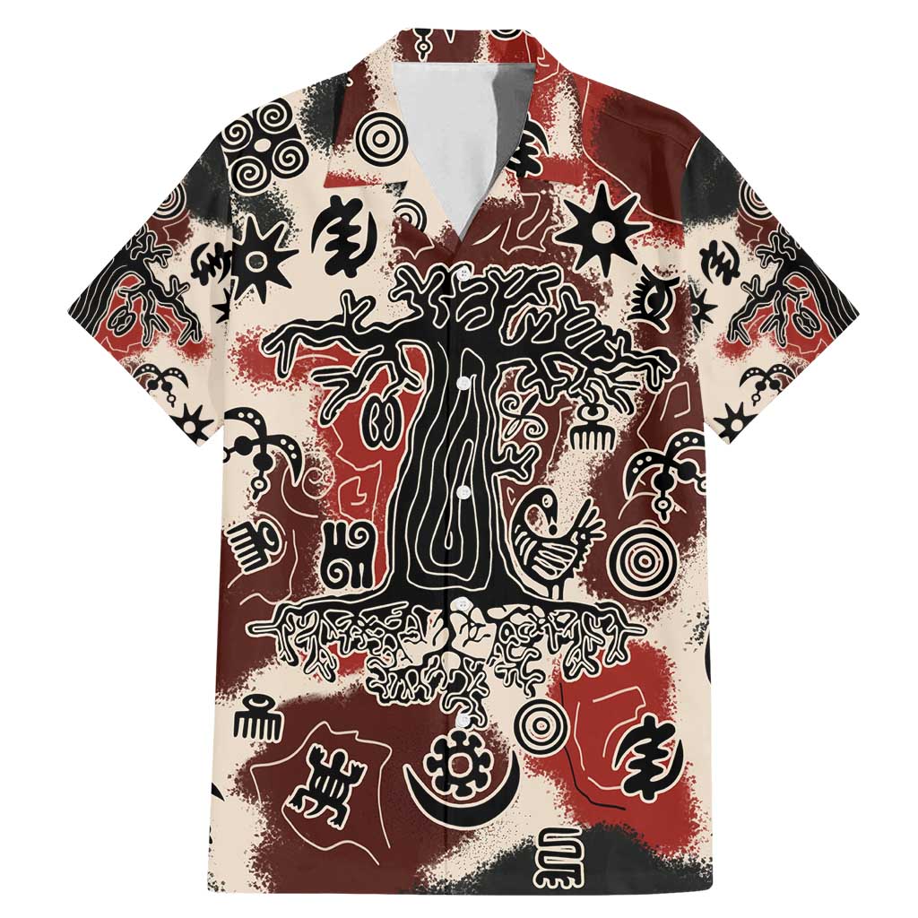 Sacred Heritage Family Matching Mermaid Dress and Hawaiian Shirt African Abstract Baobab Tree, Ethnic Symbols, and Red-Black Pattern - Wonder Print Shop