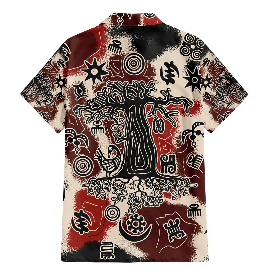 Sacred Heritage Family Matching Mermaid Dress and Hawaiian Shirt African Abstract Baobab Tree, Ethnic Symbols, and Red-Black Pattern - Wonder Print Shop