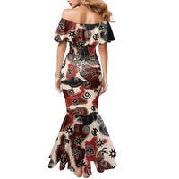 Sacred Heritage Family Matching Mermaid Dress and Hawaiian Shirt African Abstract Baobab Tree, Ethnic Symbols, and Red-Black Pattern - Wonder Print Shop