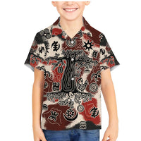 Sacred Heritage Family Matching Mermaid Dress and Hawaiian Shirt African Abstract Baobab Tree, Ethnic Symbols, and Red-Black Pattern - Wonder Print Shop
