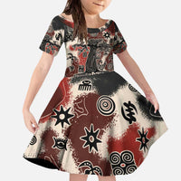 Sacred Heritage Family Matching Off The Shoulder Long Sleeve Dress and Hawaiian Shirt African Abstract Baobab Tree, Ethnic Symbols, and Red-Black Pattern - Wonder Print Shop