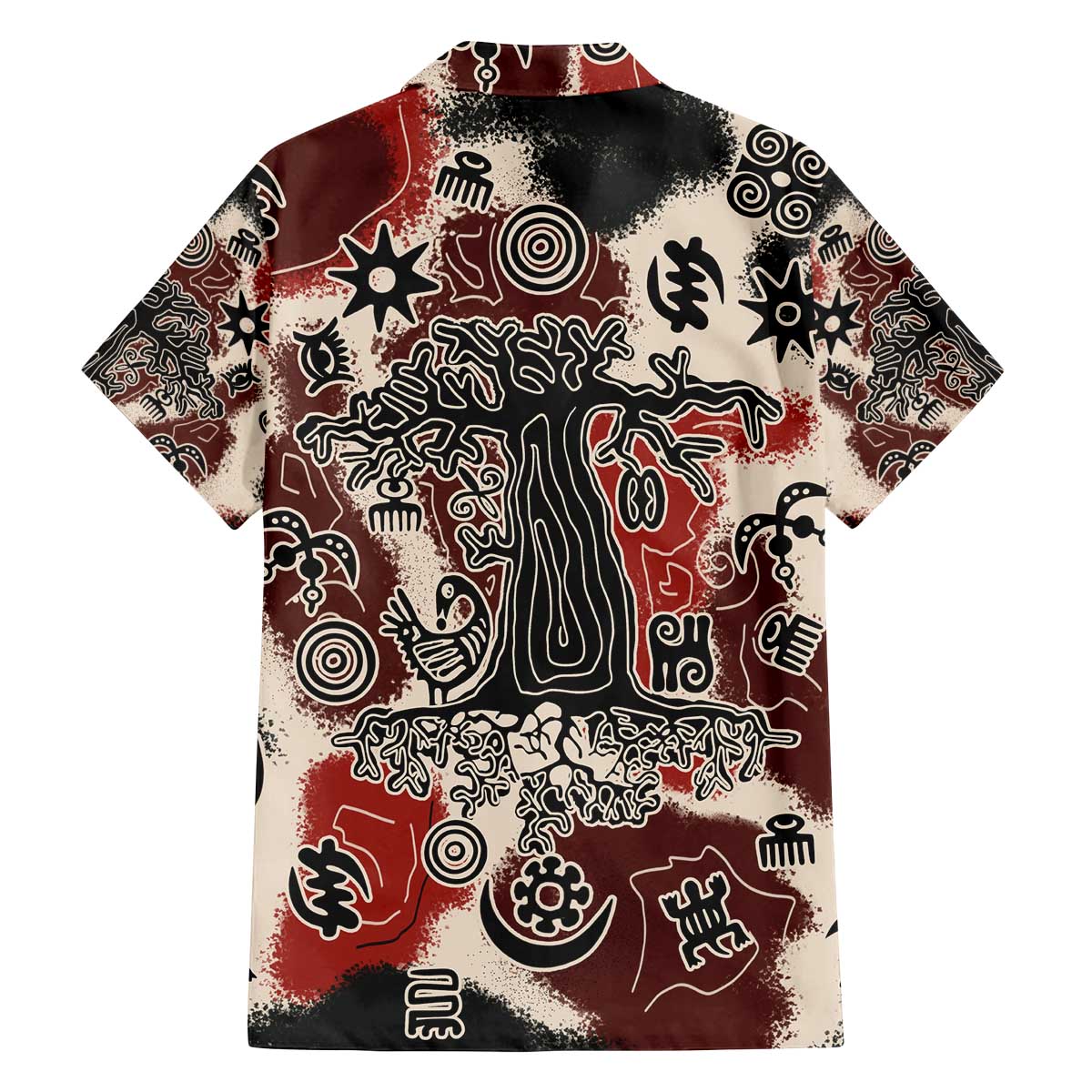 Sacred Heritage Family Matching Off The Shoulder Long Sleeve Dress and Hawaiian Shirt African Abstract Baobab Tree, Ethnic Symbols, and Red-Black Pattern - Wonder Print Shop