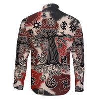 Sacred Heritage Family Matching Off The Shoulder Long Sleeve Dress and Hawaiian Shirt African Abstract Baobab Tree, Ethnic Symbols, and Red-Black Pattern - Wonder Print Shop