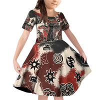 Sacred Heritage Family Matching Off Shoulder Short Dress and Hawaiian Shirt African Abstract Baobab Tree, Ethnic Symbols, and Red-Black Pattern - Wonder Print Shop