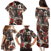 Sacred Heritage Family Matching Puletasi and Hawaiian Shirt African Abstract Baobab Tree, Ethnic Symbols, and Red-Black Pattern - Wonder Print Shop