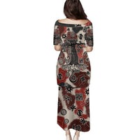 Sacred Heritage Family Matching Puletasi and Hawaiian Shirt African Abstract Baobab Tree, Ethnic Symbols, and Red-Black Pattern - Wonder Print Shop