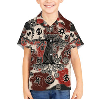 Sacred Heritage Family Matching Short Sleeve Bodycon Dress and Hawaiian Shirt African Abstract Baobab Tree, Ethnic Symbols, and Red-Black Pattern - Wonder Print Shop