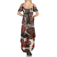 Sacred Heritage Family Matching Summer Maxi Dress and Hawaiian Shirt African Abstract Baobab Tree, Ethnic Symbols, and Red-Black Pattern - Wonder Print Shop