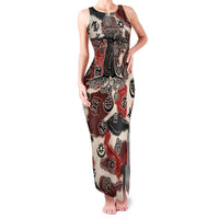 Sacred Heritage Family Matching Tank Maxi Dress and Hawaiian Shirt African Abstract Baobab Tree, Ethnic Symbols, and Red-Black Pattern - Wonder Print Shop