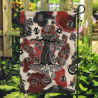 Sacred Heritage Garden Flag African Abstract Baobab Tree, Ethnic Symbols, and Red-Black Pattern - Wonder Print Shop