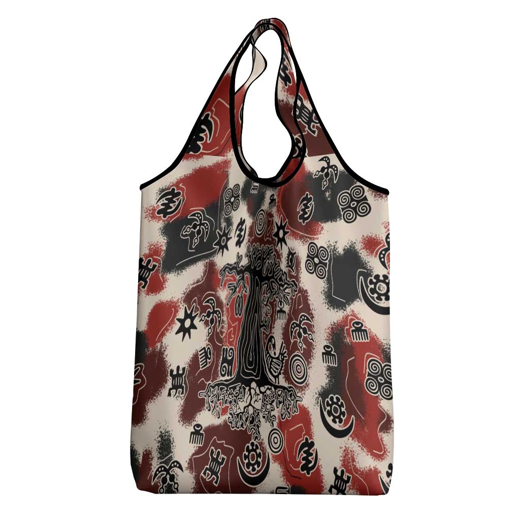 Sacred Heritage Grocery Bag African Abstract Baobab Tree, Ethnic Symbols, and Red-Black Pattern - Wonder Print Shop
