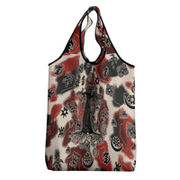 Sacred Heritage Grocery Bag African Abstract Baobab Tree, Ethnic Symbols, and Red-Black Pattern - Wonder Print Shop
