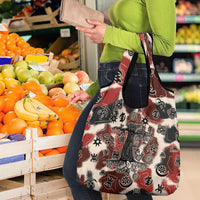 Sacred Heritage Grocery Bag African Abstract Baobab Tree, Ethnic Symbols, and Red-Black Pattern - Wonder Print Shop