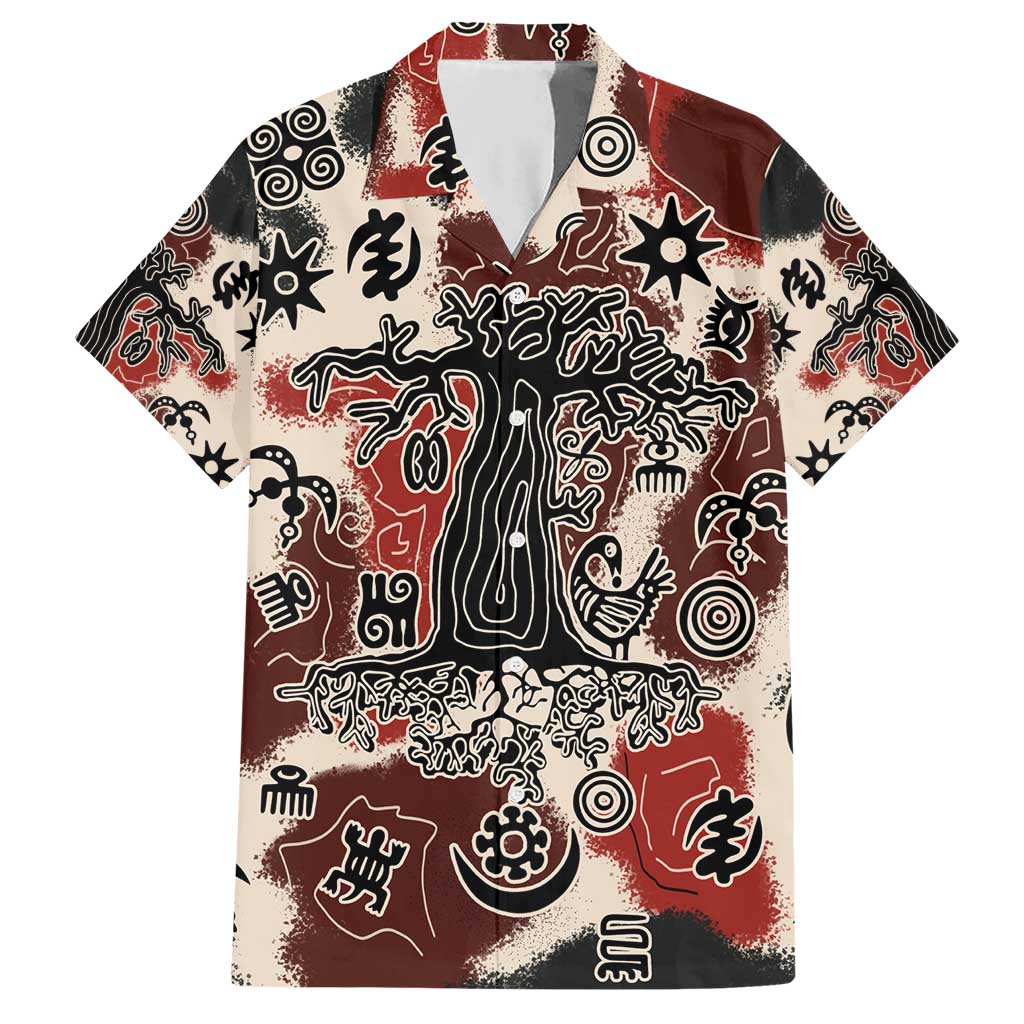 Sacred Heritage Hawaiian Shirt African Abstract Baobab Tree, Ethnic Symbols, and Red-Black Pattern - Wonder Print Shop