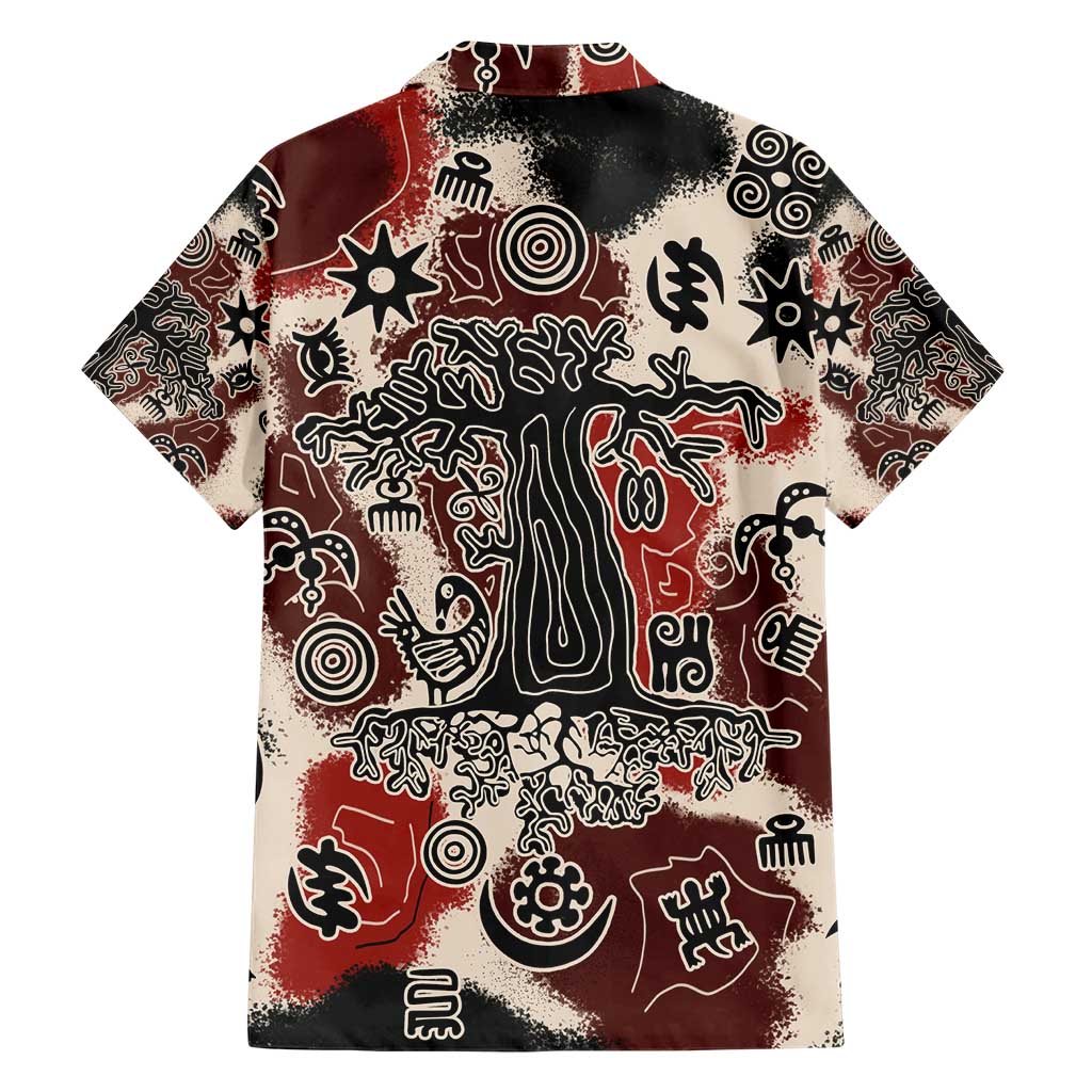 Sacred Heritage Hawaiian Shirt African Abstract Baobab Tree, Ethnic Symbols, and Red-Black Pattern - Wonder Print Shop