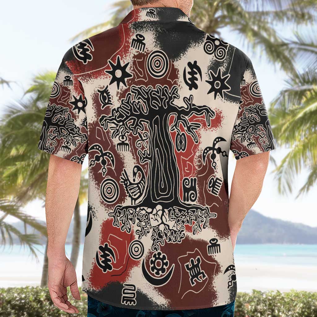 Sacred Heritage Hawaiian Shirt African Abstract Baobab Tree, Ethnic Symbols, and Red-Black Pattern - Wonder Print Shop
