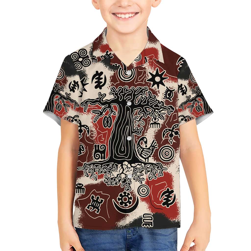 Sacred Heritage Hawaiian Shirt African Abstract Baobab Tree, Ethnic Symbols, and Red-Black Pattern - Wonder Print Shop