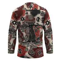 Sacred Heritage Hockey Jersey African Abstract Baobab Tree, Ethnic Symbols, and Red-Black Pattern - Wonder Print Shop