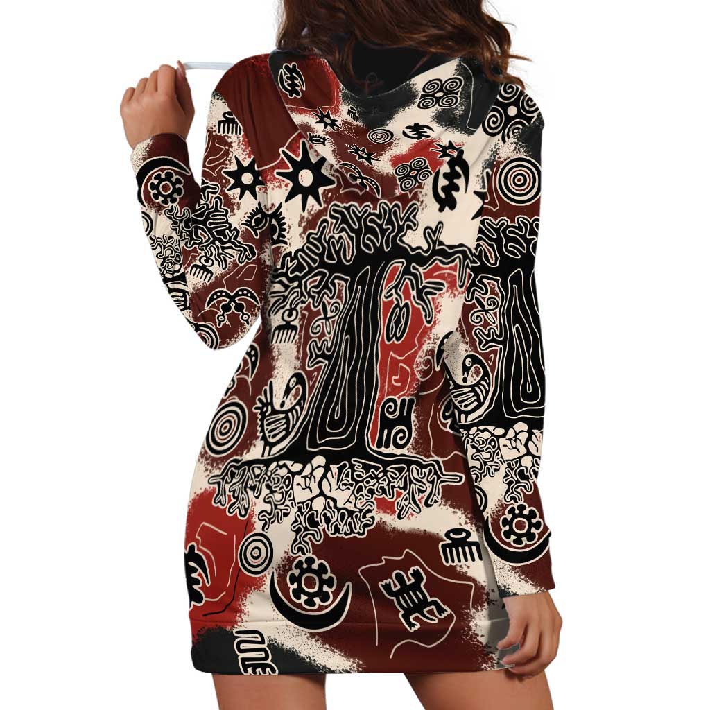 Sacred Heritage Hoodie Dress African Abstract Baobab Tree, Ethnic Symbols, and Red-Black Pattern - Wonder Print Shop