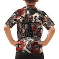 Sacred Heritage Kid Hawaiian Shirt African Abstract Baobab Tree, Ethnic Symbols, and Red-Black Pattern - Wonder Print Shop