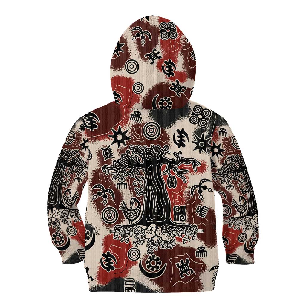 Sacred Heritage Kid Hoodie African Abstract Baobab Tree, Ethnic Symbols, and Red-Black Pattern - Wonder Print Shop