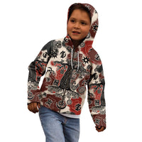 Sacred Heritage Kid Hoodie African Abstract Baobab Tree, Ethnic Symbols, and Red-Black Pattern - Wonder Print Shop