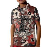 Sacred Heritage Kid Polo Shirt African Abstract Baobab Tree, Ethnic Symbols, and Red-Black Pattern - Wonder Print Shop