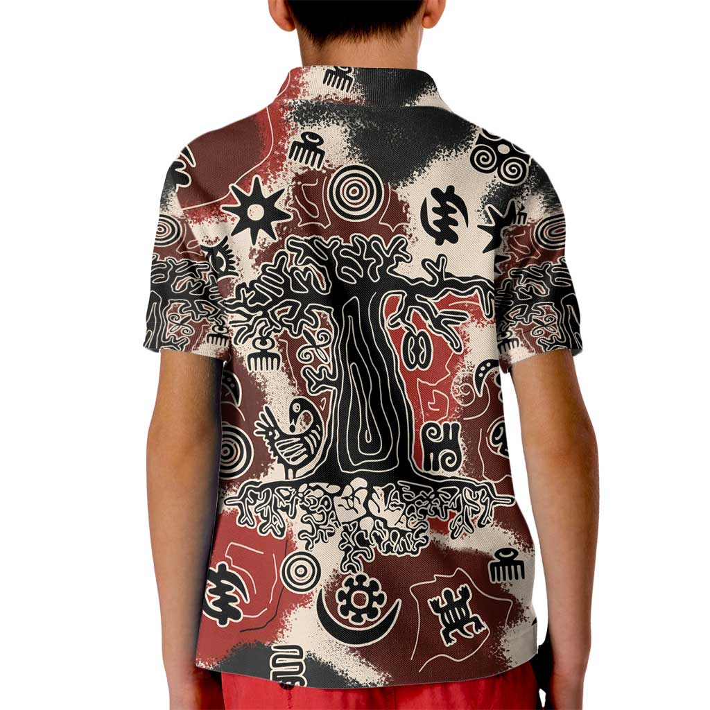 Sacred Heritage Kid Polo Shirt African Abstract Baobab Tree, Ethnic Symbols, and Red-Black Pattern - Wonder Print Shop