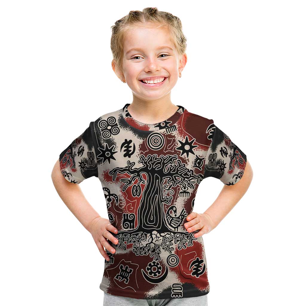Sacred Heritage Kid T Shirt African Abstract Baobab Tree, Ethnic Symbols, and Red-Black Pattern - Wonder Print Shop
