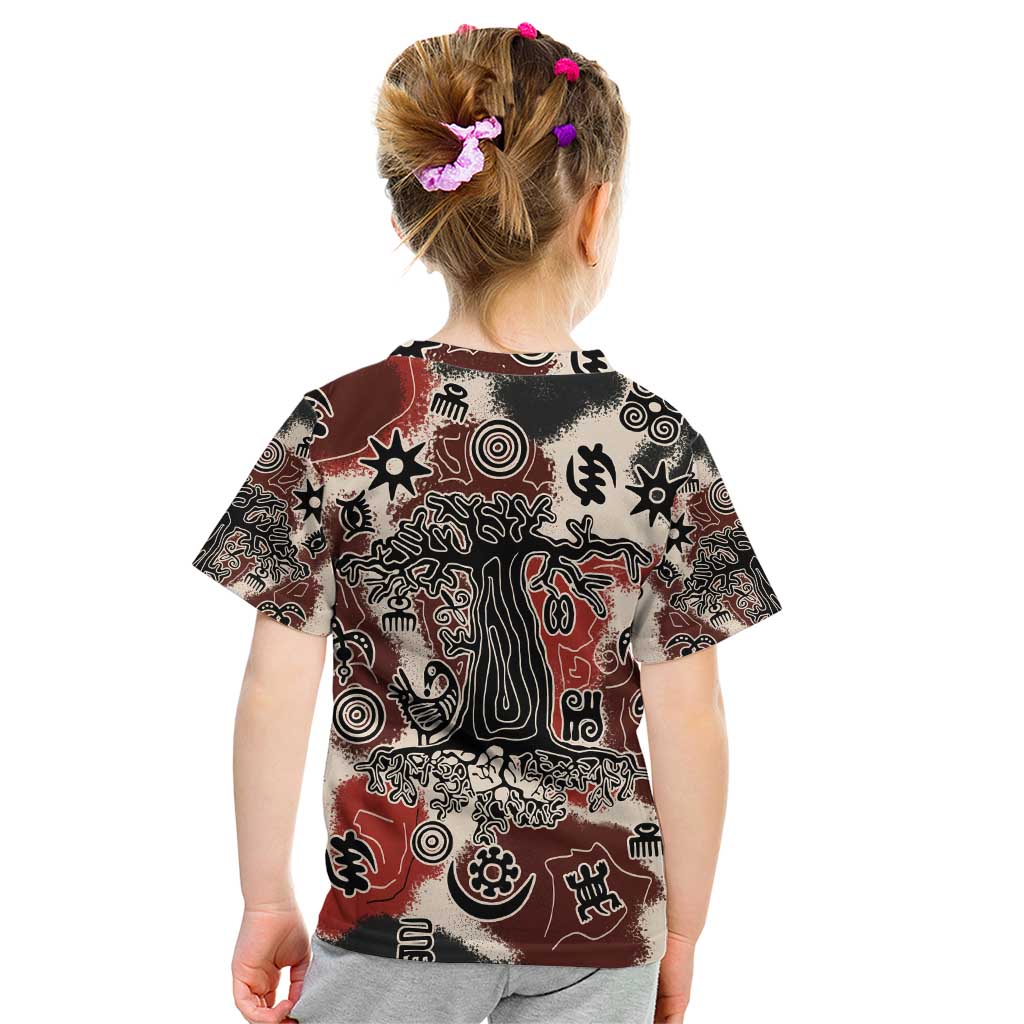 Sacred Heritage Kid T Shirt African Abstract Baobab Tree, Ethnic Symbols, and Red-Black Pattern - Wonder Print Shop