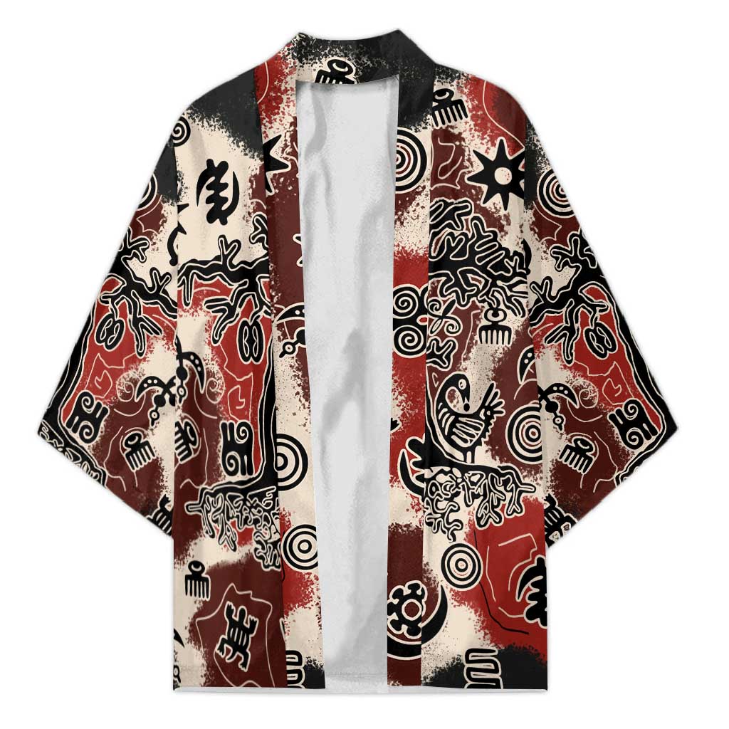 Sacred Heritage Kimono African Abstract Baobab Tree, Ethnic Symbols, and Red-Black Pattern - Wonder Print Shop