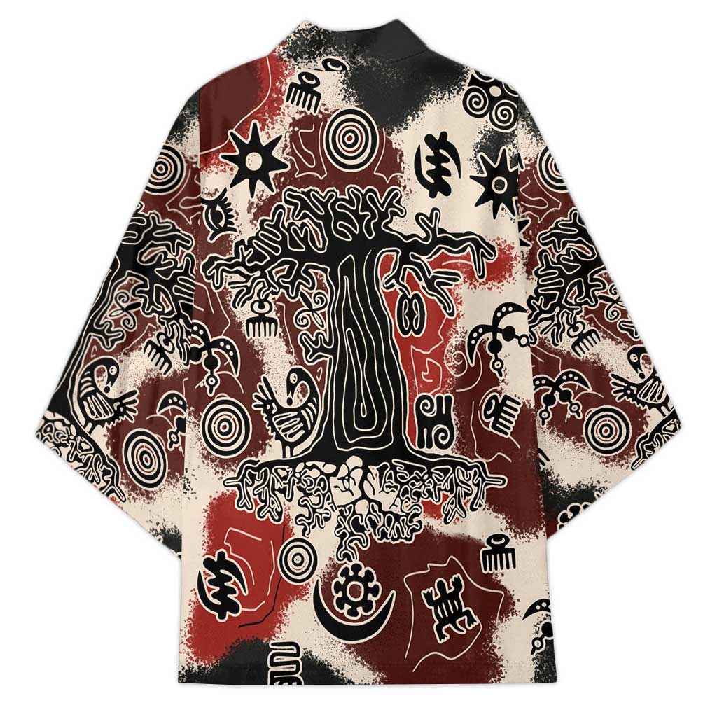 Sacred Heritage Kimono African Abstract Baobab Tree, Ethnic Symbols, and Red-Black Pattern - Wonder Print Shop